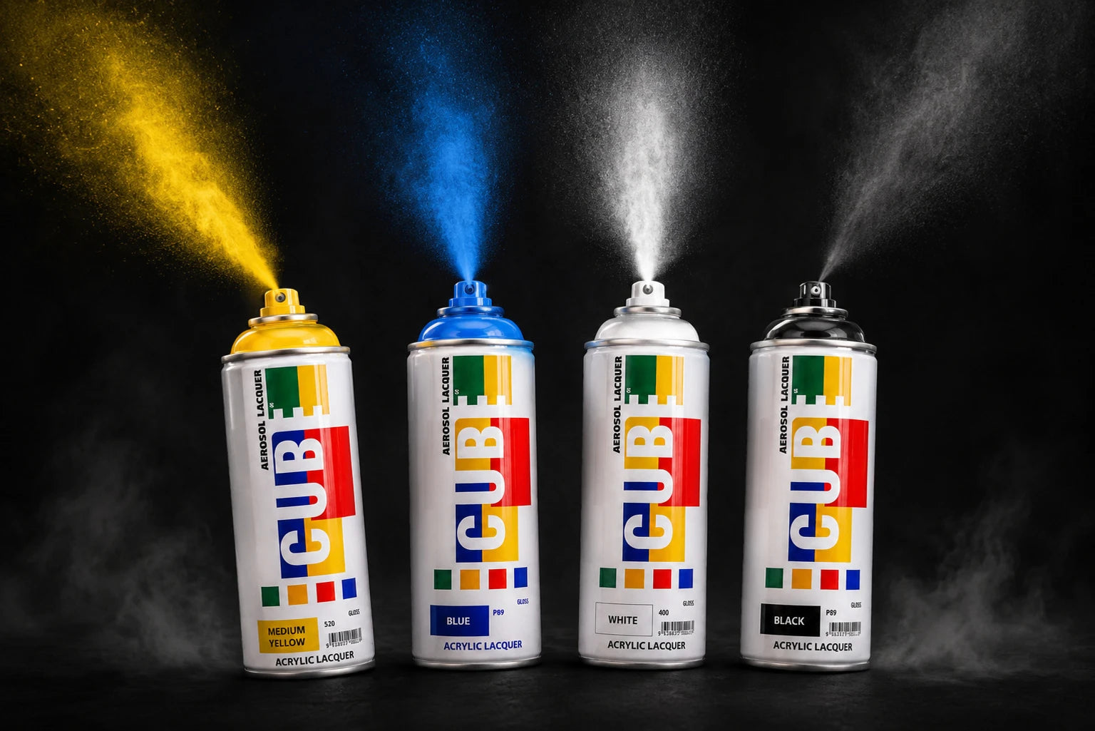 Spray Paint Combo (Pack of 4) Yellow, Blue, White, Black